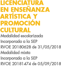 LICENCIATURA EN ENSEÑANZA ARTISTICA Y PROMOCIÓN CULT
Incorporadas a la SEG, Acuerdos 000/2010